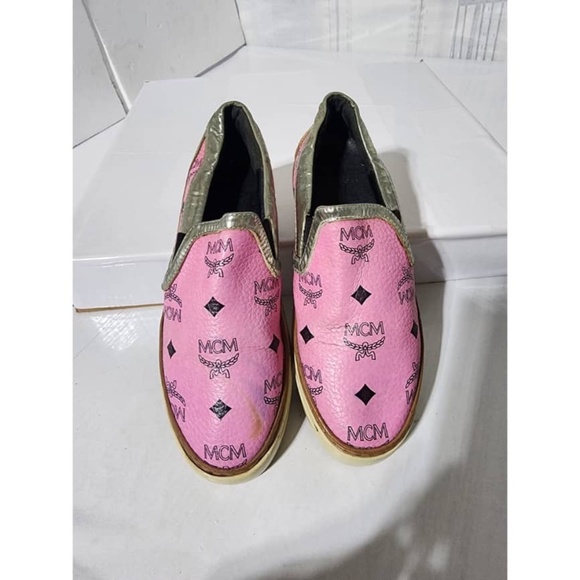 Authentic MCM Visetos Logo Slip-On Sneakers Pink Size 36 - Picture 1 of 12
